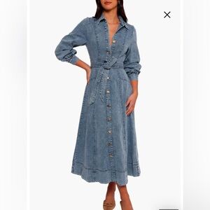 Petal and Pup Emberly Long Sleeve Maxi Dress Denim Tie Waist